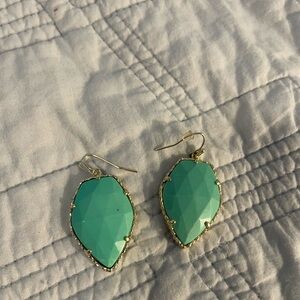 Kendra Scott Teardrop Mint Green and Gold Dangle Earrings